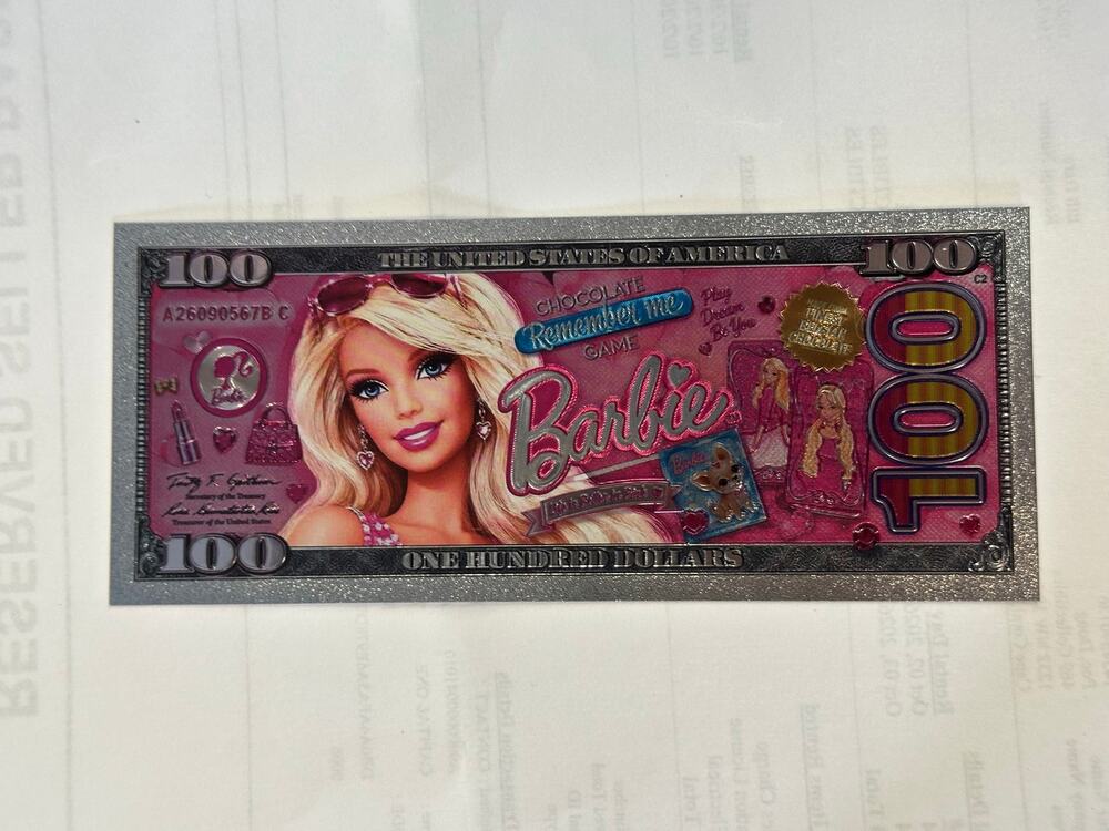 Barbie No Money No Botox Pink Silver Tone Foil $100 Novelty Note